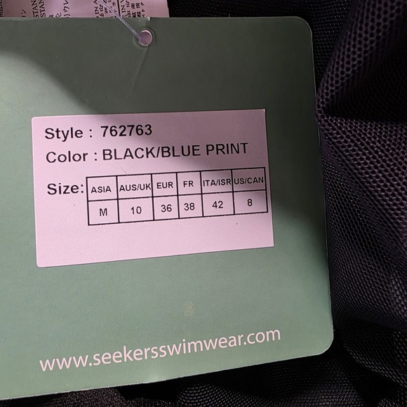 Seekers Essentials Black Blue Floral One Piece Swimsuit Tummy‎ Control US 8 NWT - Picture 7 of 9